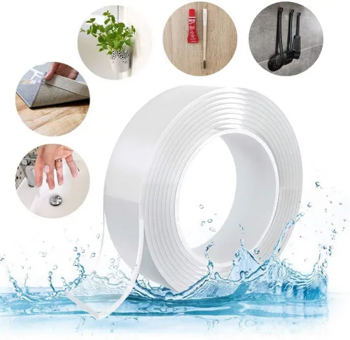 Vista 2 de Cinta adhesiva de doble cara resistente, cinta adhesiva nano de doble cara, cinta de montaje transparente tiras para colgar cuadros, cinta de pared