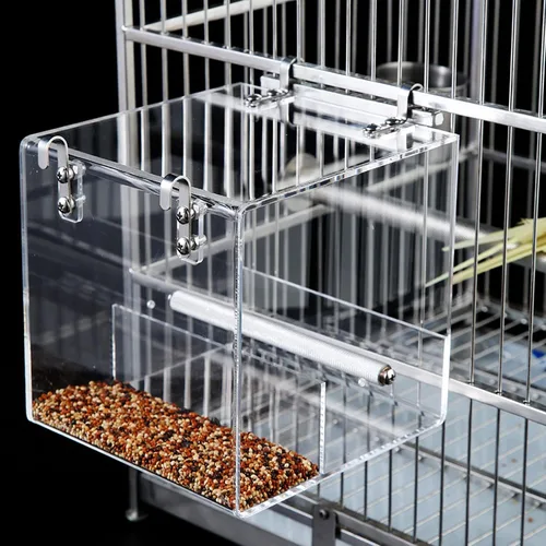 Vista 4 de Comedero para pájaros sin desorden para jaula – Comedero automático para pájaros, contenedor de comida transparente, acrílico sin derrames, jaula