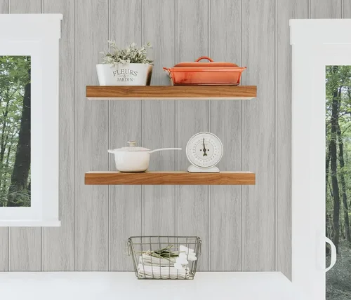 Vista 4 de NextWall - Papel tapiz de panel de madera sintética con lámina que se quita y pega (Gris desgastado)