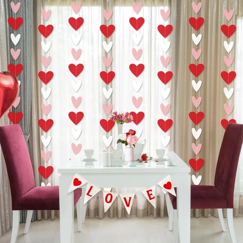 Vista 2 de Guirnalda de corazones rojos y blancos y rosados, no puedes hacerlo tú mismo, suministros de decoración de fiesta del día de San Valentín, guirnalda