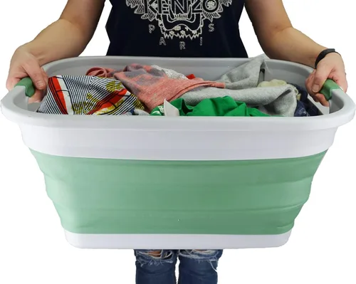 Vista 7 de SAMMART Cesta plegable de plástico para la ropa sucia de 36 L (9.5 galones) – Contenedor/organizador plegable – Tina de lavado portátil – Cesto