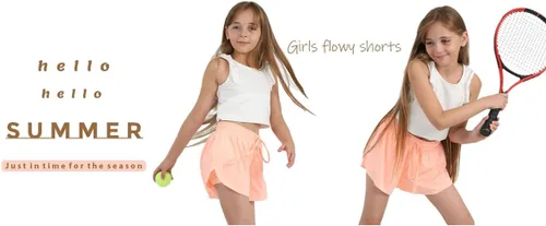 Vista 6 de Paquete de 3 pantalones cortos fluidos para niñas con forro de elastano, 2 en 1, faldas de mariposa para jóvenes, para fitness, correr, deportes
