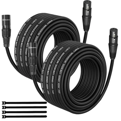 Vista 12 de Paquete de 2 cables XLR cortos de 1.6 pies, cable de micrófono equilibrado XLR macho a hembra de 3 pines, cable de micrófono blindado OFC de 1 pie