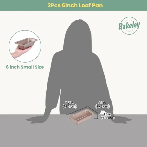 Vista 3 de 2 mini moldes para pan de plátano de 6 pulgadas, sartén antiadherente para hornear, juego de 2 utensilios para hornear de acero al carbono, mini