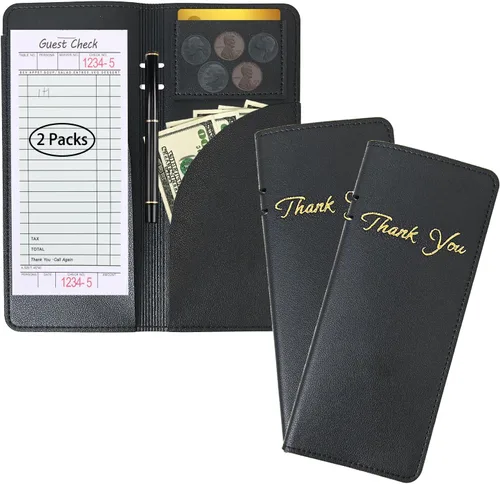 Vista 9 de Cartera organizadora de libros de piel sintética negra para camareros o camareros, recibo de restaurante o cheque de dinero (negro/8 x 5 pulgadas)