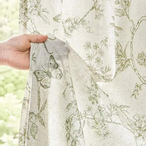 Vista 9 de Lazzzy Cortinas de lino floral verde con bolsillo para barra de granja, 50 Charlotte Verde