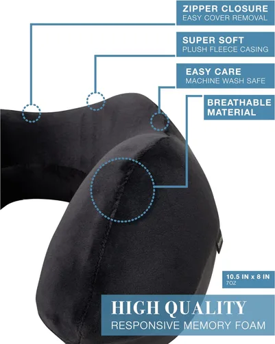 Vista 4 de Almohada de viaje para el cuello Brookstone - Almohada de espuma viscoelástica rellenable contorneada y ligera para el cuello, para dormir