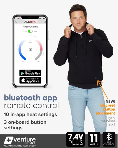 Vista 2 de Venture Heat Unisex Bluetooth Heated Hoodie or Sweatpants with Battery Pack Included - App Control Sweatshirt Sweater 7.4V