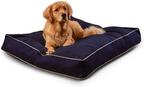 Vista 17 de Casey - Cama rectangular para perros (36 x 24 pulgadas) de mezclilla para interiores y exteriores, estilo almohada Azul (Denim)