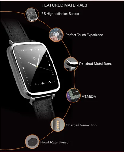 Vista 2 de Bean Information Technology Beantech Gold Emerge Smartwatch para iOS y Android con aplicaciones de fitness, música y mensajería y cámara con correa