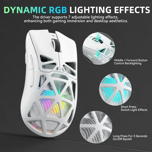 Vista 8 de Aula SC620 - Ratón inalámbrico para juegos, triple modo de 2.4 GHz/USB-C/BT5.3 con 12000 DPI, mouse macro gamer programable con llave de fuego Blanco
