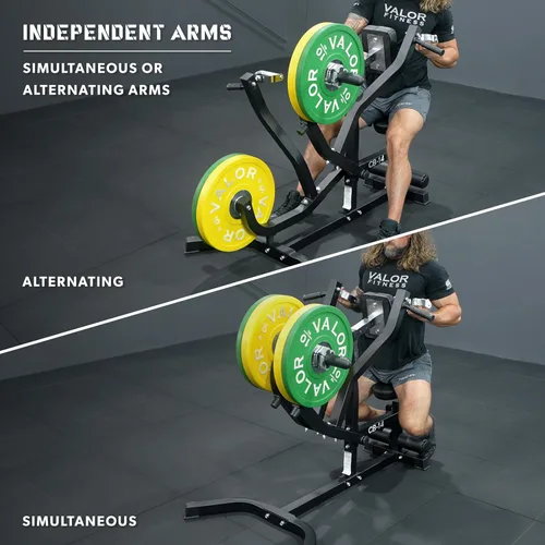 Vista 3 de Valor Fitness Máquina de remo sentada - Placa cargada con brazos convergentes y asas de agarre múltiple, capacidad de 400 libras, adaptadores