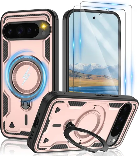 Vista 88 de Gritup fro Funda para Google Pixel 9A, funda protectora magnética de grado militar compatible con Mag-Safe, 2 protectores de pantalla HD, soporte