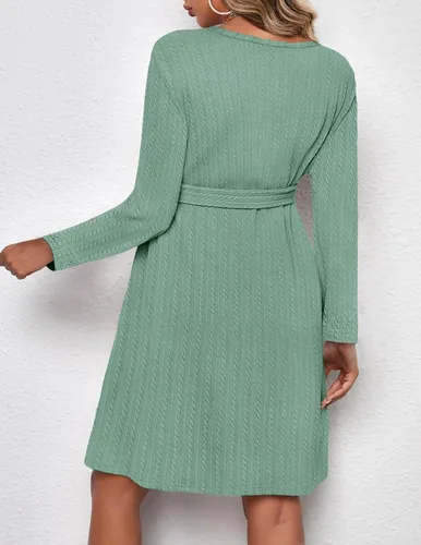 Vista 6 de Ekouaer Vestido de maternidad para mujer, manga larga, punto acanalado, vestido de embarazo, vestido casual de cuello redondo