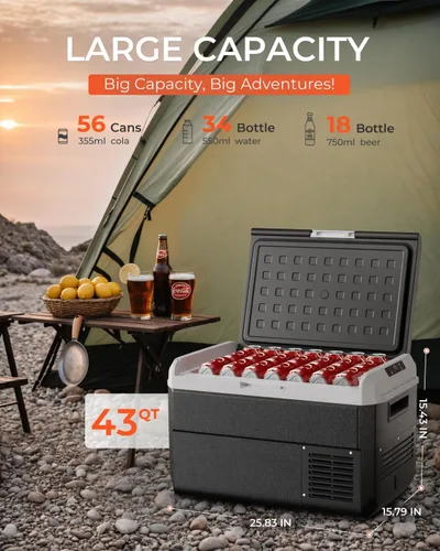 Vista 3 de EKOJUCE Refrigerador de 12 voltios, enfriador eléctrico de 43 cuartos, refrigerador para automóvil 12V/24V DC 100~240V AC, congelador portátil