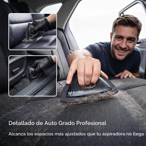 Vista 2 de Analan Mini removedor de pelo para mascotas para detallar el coche cepillo Negro