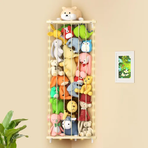 Vista 16 de Organizador de juguetes de almacenamiento de animales de peluche (patentado) – Soporte grande de esquina para animales de peluche de longitud Beige