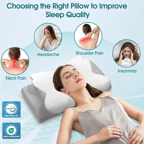 Vista 6 de SereneCloud Almohada cervical para soporte de cuello y hombros, almohada de espuma viscoelástica de contorno para dormir, almohada ergonómica