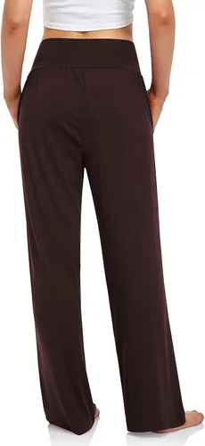 Vista 3 de UEU - Pantalones de yoga para mujer, holgados, informales, de pierna ancha, pantalones cómodos de cintura alta y con bolsillos para deportes