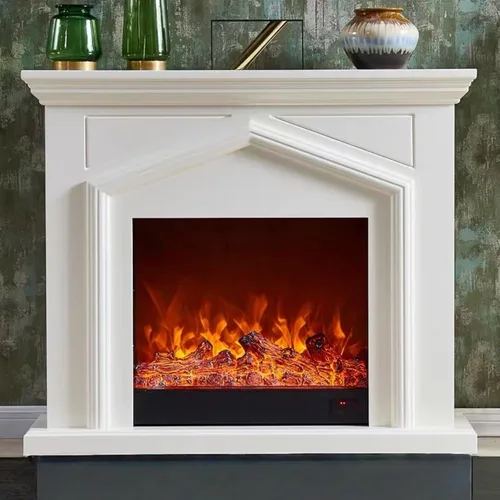 Vista 8 de Chimenea eléctrica independiente con repisa de 47 pulgadas (llama realista) (forma de techo) marrón moderno soporte de TV Chimenea para Sala