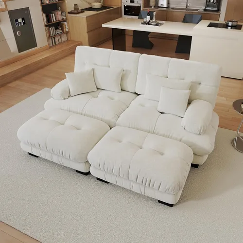 Vista 37 de Sofá modular de gran tamaño de 94 pulgadas, sofás seccionales grandes de color beige y blanco para sala de estar, juego de sofá de terciopelo, sofás