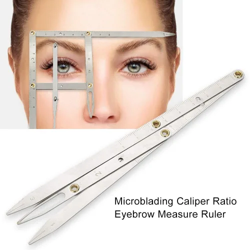 Vista 2 de Mavis LAVEN Regla de la plantilla de cejas, calibradores medios de oro Microblading Caliper Ratio Regla de medida de la ceja Regla de medida