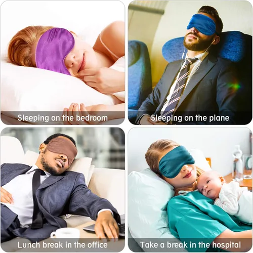 Vista 6 de 4 piezas de antifaz para dormir de seda para dormir, máscara de ojos suave con correa ajustable, para bloquear las luces, viajar y relajarse