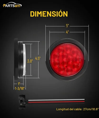 Vista 7 de Partsam 4 luces antiniebla LED redondas de 4 pulgadas, 12 luces LED que incluyen luces, ojales, 3 puntas, cable de 3 clavijas, kit de luces traseras