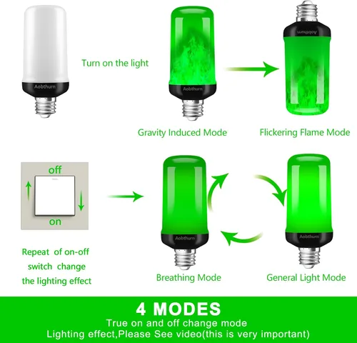 Vista 6 de aobthurn Bombillas de llama, 4 modos de luz LED con efecto de llama, base E26 parpadeante con sensor de gravedad, bombillas parpadeantes para fiesta