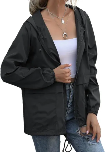 Vista 2 de ETOSELL Chaqueta casual para mujer, impermeable, ligera, con capucha, rompevientos y bolsillos