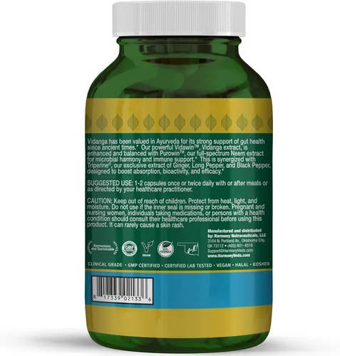 Vista 2 de Harmony Nutraceuticals Vidanga & Beyond™ Extracto de alta potencia con neem y triperine® Limpieza intestinal y apoyo de defensa 120 cápsulas