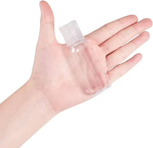 Vista 3 de BENECREAT Paquete de 24 botellas de plástico PET de 1 onza – Contenedores de viaje transparentes recargables con tapa de prensa para champú, loción