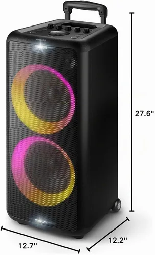 Vista 10 de [Usado] Altavoz de fiesta Bluetooth Philips X5206, portátil con ruedas, emocionante show de luces, máquina de karaoke con micrófono y entrada