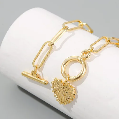 Vista 6 de Candro Collar de ojo turco chapado en oro de 14 quilates para mujer, collar de clip de papel con hebilla OT de moda, collar de corazón