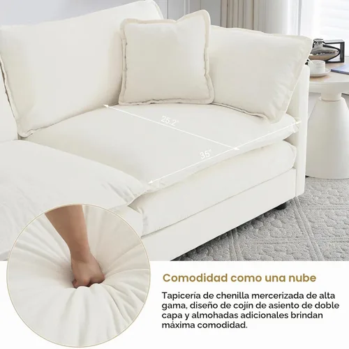 Vista 4 de KIVENJAJA Sofá biplaza de chenilla, sofá grande de 2 plazas con nube, moderno y cómodo asiento profundo con 4 almohadas para sala de estar Beige