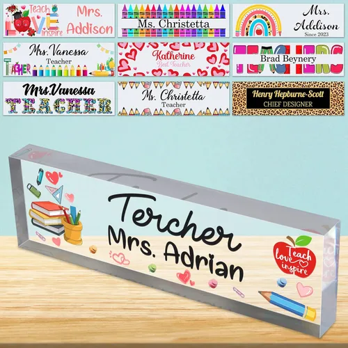 Vista 16 de Placa de nombre de escritorio personalizada para profesores, placa de identificación de bloque de acrílico personalizada para oficina, placa