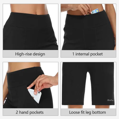 Vista 5 de ChinFun Bermudas de yoga de cintura alta de 10 pulgadas para mujer, pantalones cortos atléticos para correr, entrenamiento con bolsillos profundos
