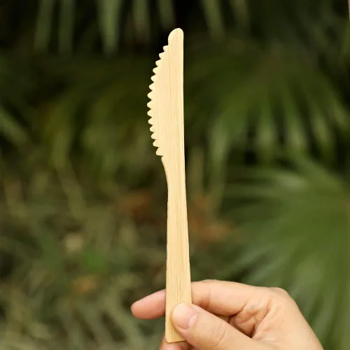 Vista 6 de Banbu Cubiertos de bambú desechables, 100 unidades de cuchillos de bambú desechables de 6.7 pulgadas, cuchillo biodegradable 100% compostable