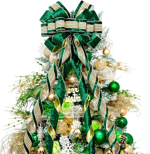 Vista 13 de Hismir Lazo grande de 53 x 13 pulgadas con serpentina de purpurina, lazos decorativos para árbol de Navidad, corona, puerta, festival, decoración