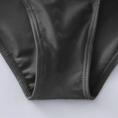 Vista 5 de Traje de baño deportivo de una pieza para niños y niñas, traje de baño sólido para práctica y competición en traje de baño negro y azul marino