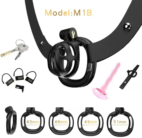 Vista 2 de Heuceo Jaula de castidad pequeña y ligera con 4 anillos y cinturón de castidad y dilatador uretral de silicona para hombre, mini jaula de pene liso