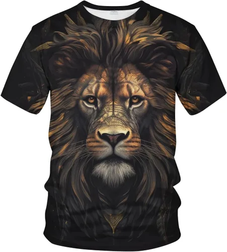 Vista 2 de Camiseta casual de manga corta con estampado 3D de león animal para hombre