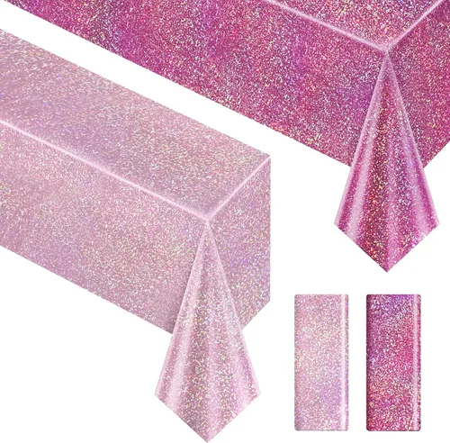Vista 11 de Just Shimmer Mantel holográfico azul claro de 40" x 108" Decoración de fiesta rosa fuerte Día de San Valentín Fiesta de cumpleaños Decoración