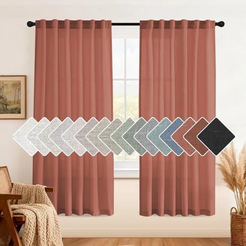 Vista 9 de H.VERSAILTEX Cortinas de lino natural de 63 pulgadas de largo para sala de estar, 2 paneles con trabillas traseras y bolsillo, texturizadas