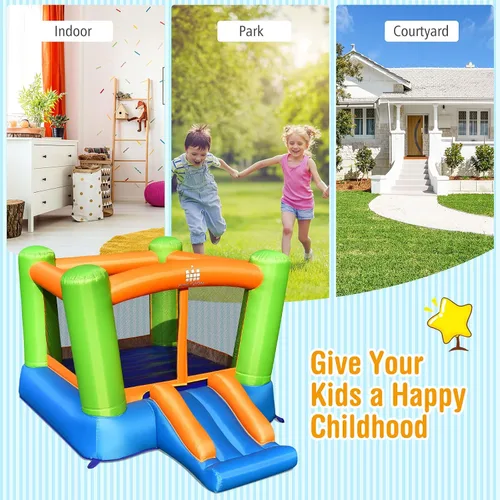 Vista 7 de Costzon Casa inflable de rebote para niños pequeños para fiestas en interiores y exteriores, diversión familiar con tobogán, tela Oxford, mini casa