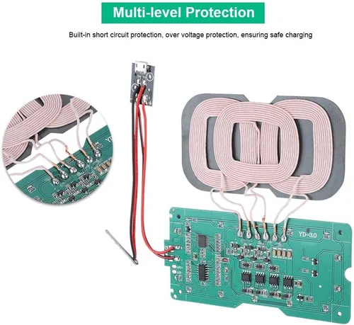 Vista 4 de Cargador inalámbrico estándar, módulo transmisor de 3 bobinas, carga de alta eficiencia con protección múltiple para teléfonos compatibles