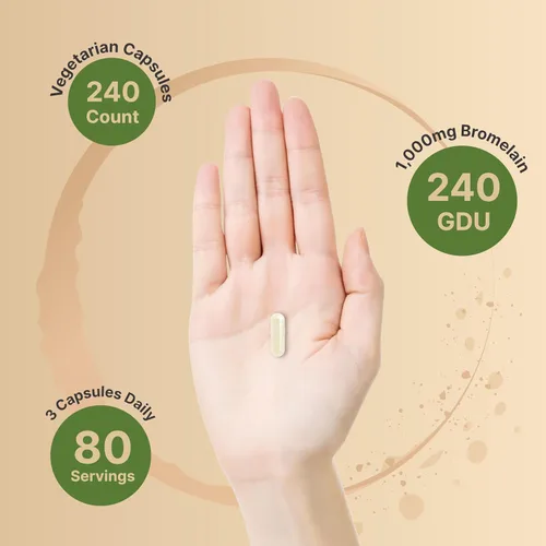 Vista 4 de NatureBell Bromelina, 1,000 mg por porción, 240 cápsulas vegetales 2,400 GDU - Enzimas digestivas y suplemento de apoyo articular - Enzimas