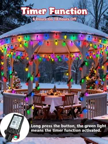 Vista 4 de Paquete de 2 luces de Navidad C9 extensibles para exteriores, 66 pies, 100 LED, multicolor