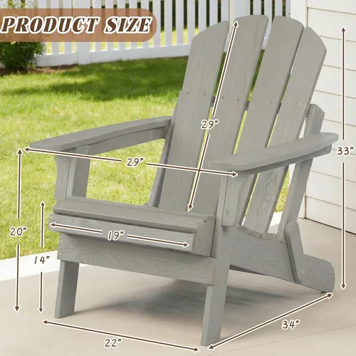 Vista 2 de Silla Adirondack plegable, de madera maciza, sillas para hogueras para todo tipo de clima, con respaldo premontado y tabla de asiento para terraza