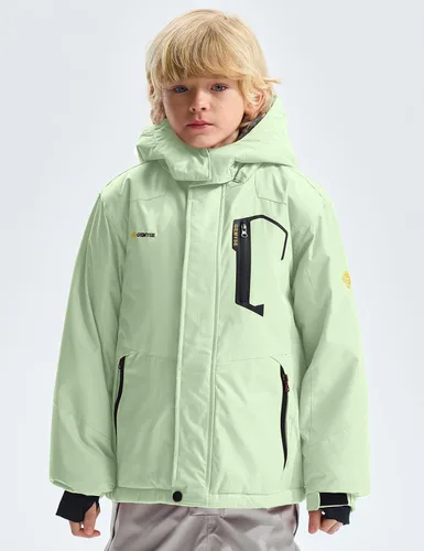 Vista 2 de GEMYSE - Chaqueta de esquí impermeable con capucha y forro polar, resistente al viento, para niño Verde Aqua
